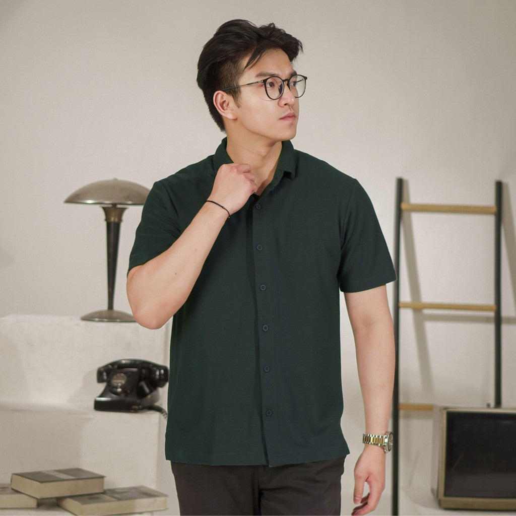 Matsuda Kemeja Pria Polos Lengan pendek Kasual Shiroi Blue Teal