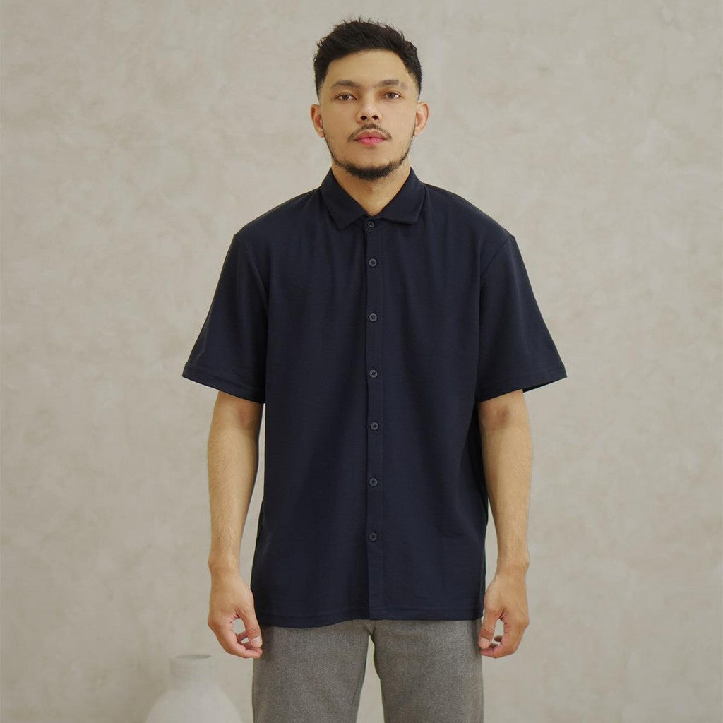 Matsuda Kemeja Pria Polos Lengan pendek Kasual Shiroi Blue Teal