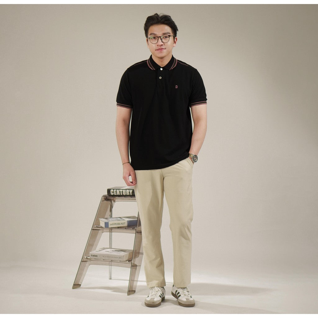 MATSUDA Baju Kaos Polo Shirt Dewasa Pria Kerah Katun Shiogama Black