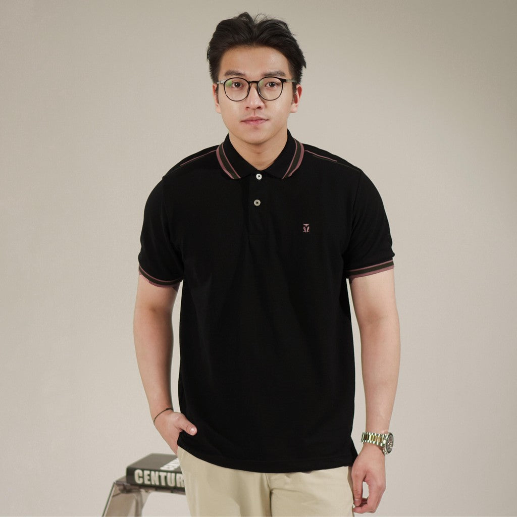 MATSUDA Baju Kaos Polo Shirt Dewasa Pria Kerah Katun Shiogama Black