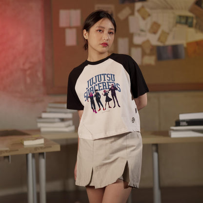 JUJUTSU KAISEN | MATSUDA KAISEN T-shirt Crop top Raglan Wanita Itsuzai  Black-White