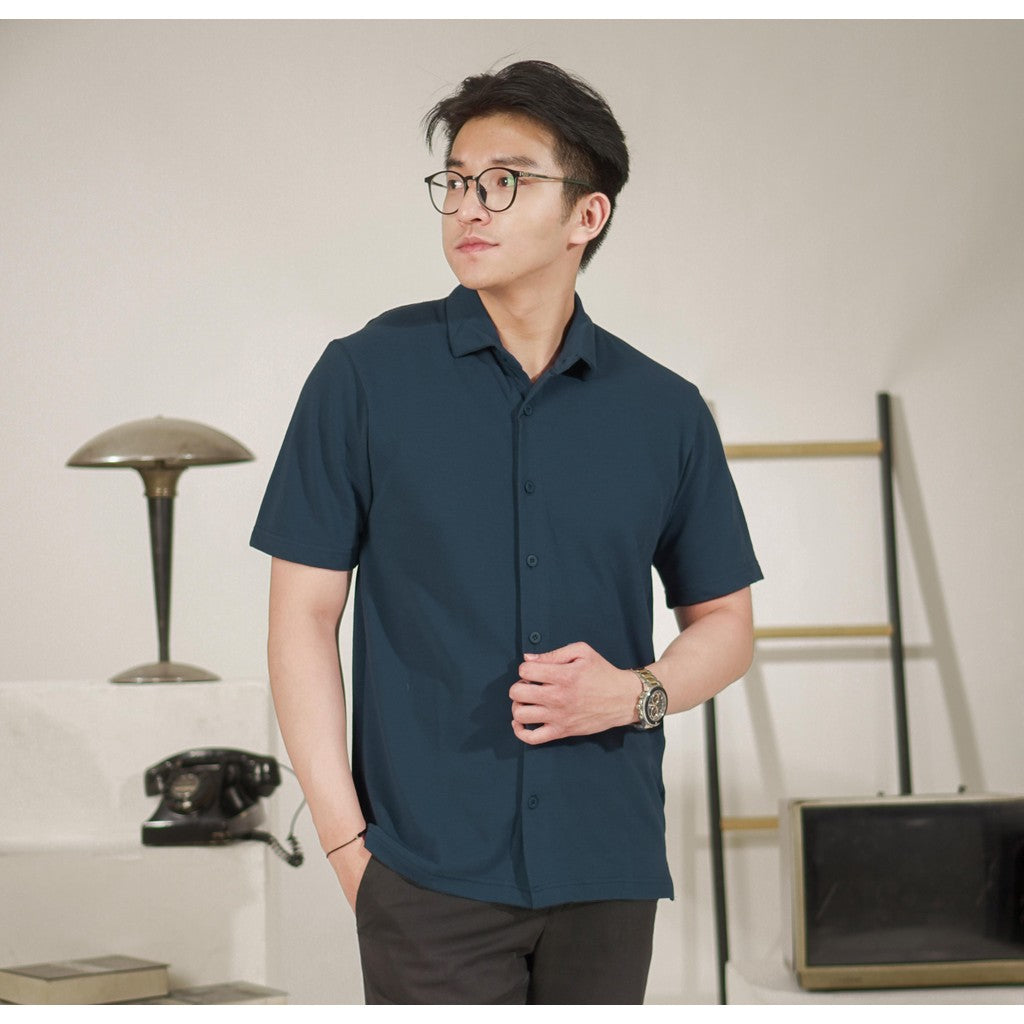 Matsuda Kemeja Pria Polos Lengan pendek Kasual Shiroi Blue Teal