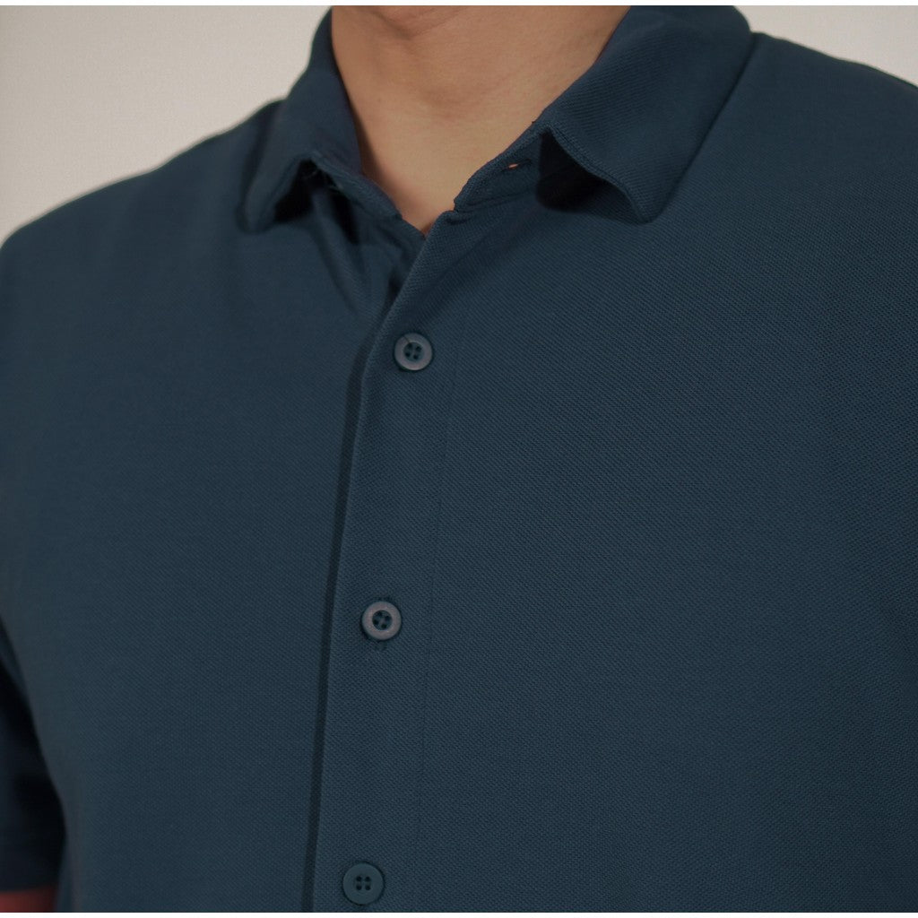 Matsuda Kemeja Pria Polos Lengan pendek Kasual Shiroi Blue Teal