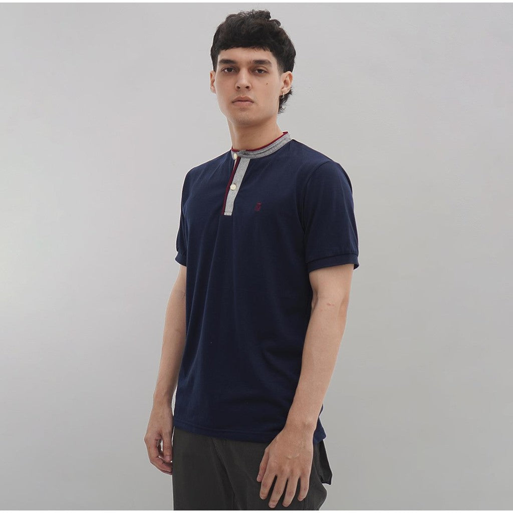 MATSUDA Kaos Pria Katun Kragh Shanghai Lengan Pendek Taketa Navy