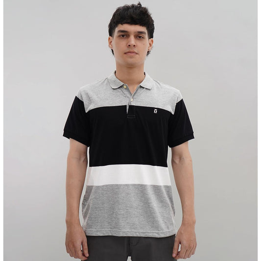 MATSUDA Kaos Polo Shirt Stripe Lengan Pendek Towada Grey