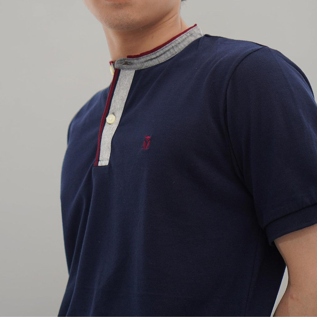 MATSUDA Kaos Pria Katun Kragh Shanghai Lengan Pendek Taketa Navy