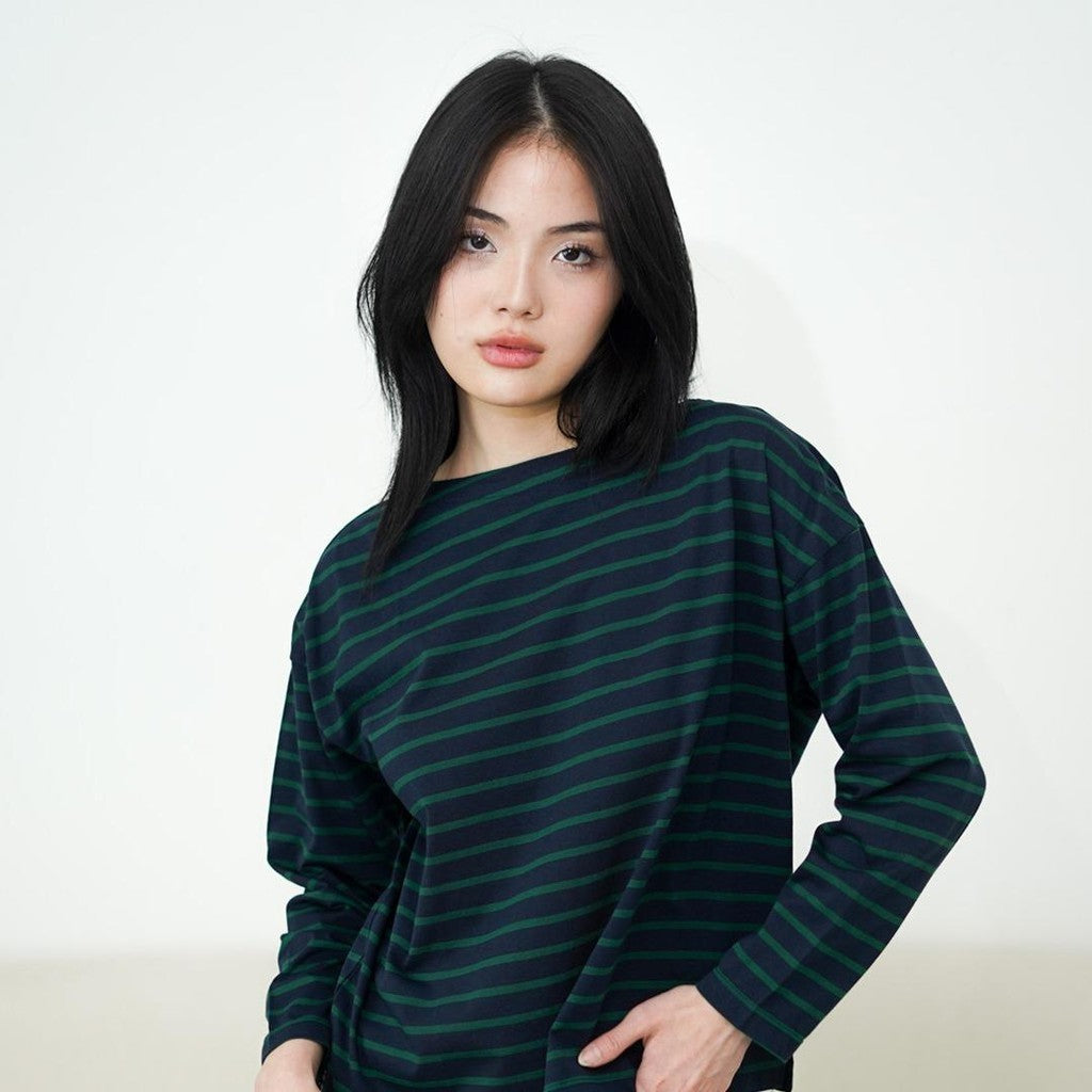 MATSUDA Kaos Wanita T Shirt Stripe Katun Ruby