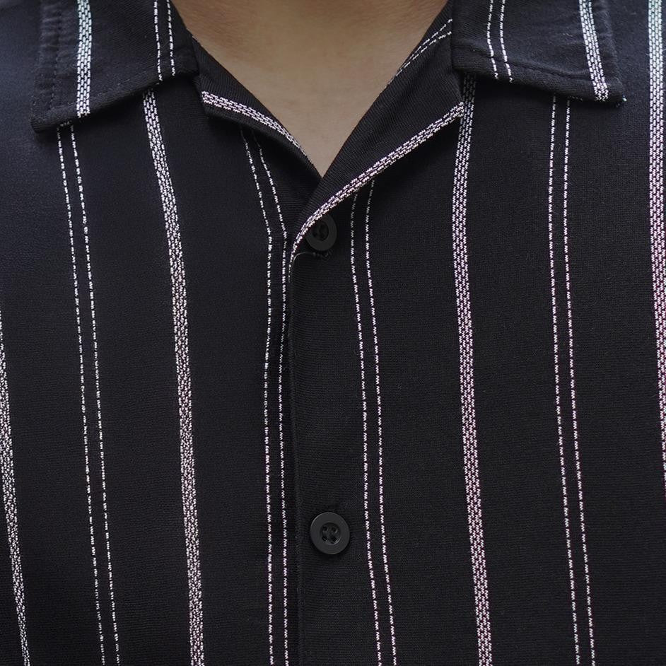 Matsuda Kemeja Pria Stripe Lengan pendek Unzen Black