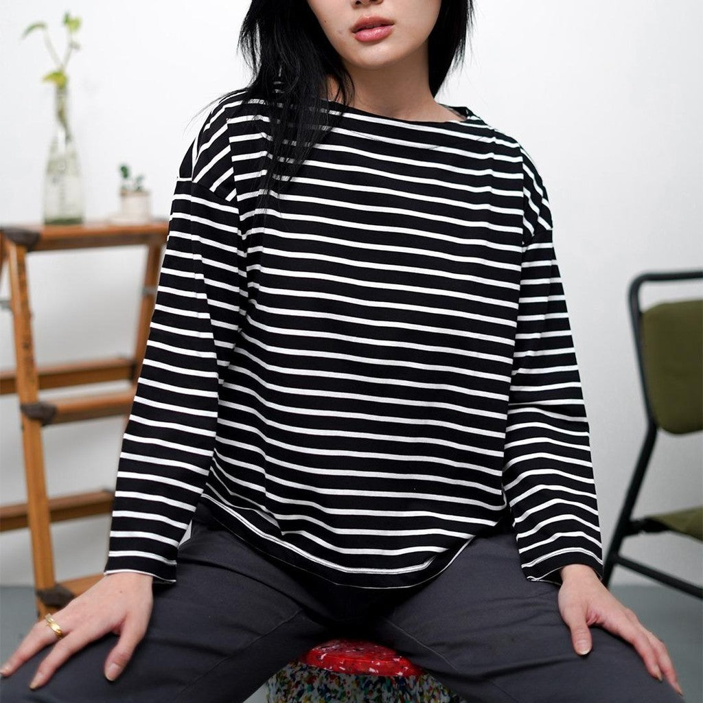 MATSUDA Kaos Wanita T Shirt Stripe Katun Ruby