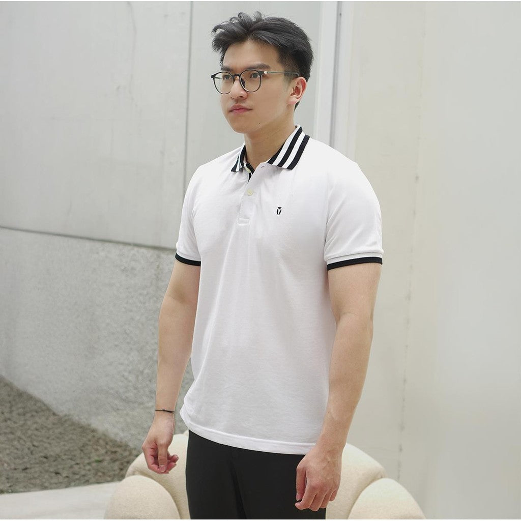 MATSUDA Baju Kaos Polo Shirt Dewasa Pria Kerah Katun Shimoda White