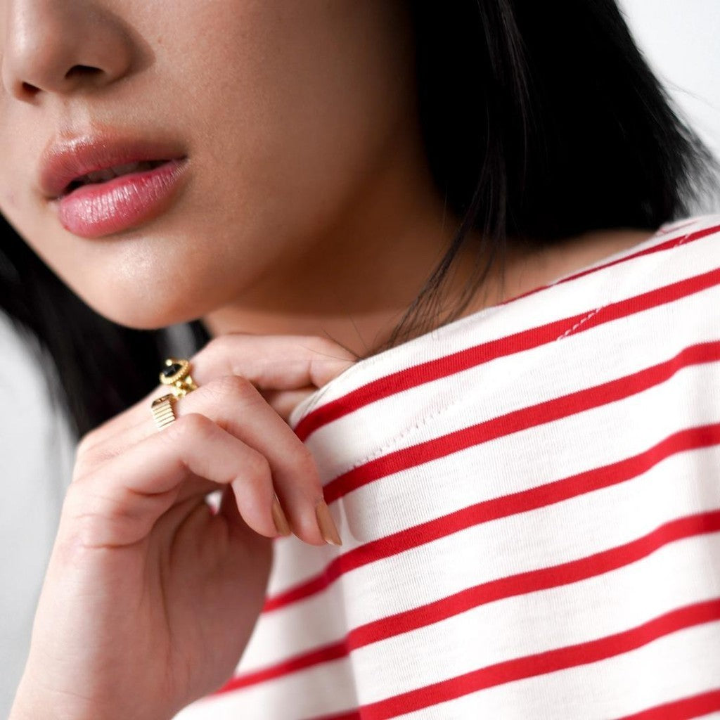 MATSUDA Kaos Wanita T Shirt Stripe Katun Ruby