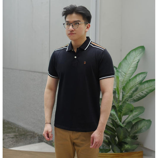 MATSUDA Baju Kaos Polo Shirt Dewasa Stripe Pria Kerah Katun Unnan Black