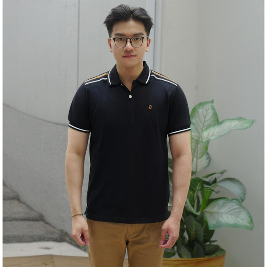 MATSUDA Baju Kaos Polo Shirt Dewasa Stripe Pria Kerah Katun Unnan Black