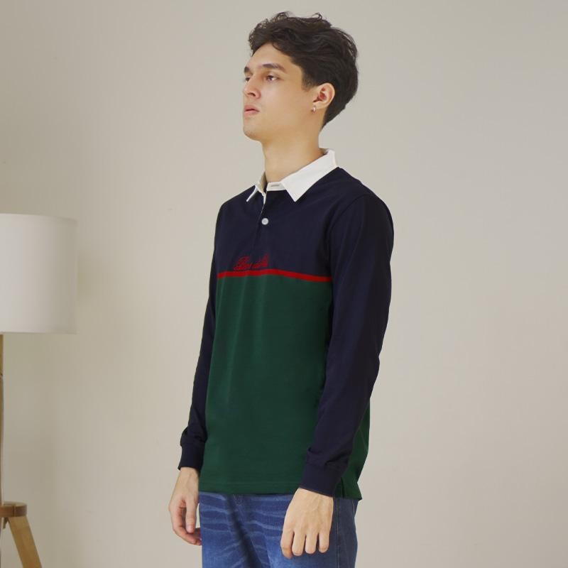 Matsuda Kaos Rugby Polo Shirt Katun Pria Lengan Panjang Yatomi Navy