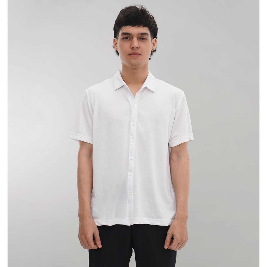 Matsuda Kemeja Pria Polos Lengan pendek Pique Kasual Shiroi White
