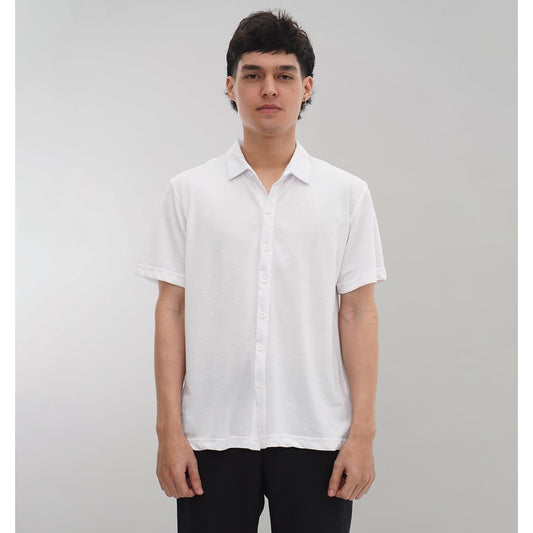 Matsuda Kemeja Pria Polos Lengan pendek Pique Kasual Shiroi White