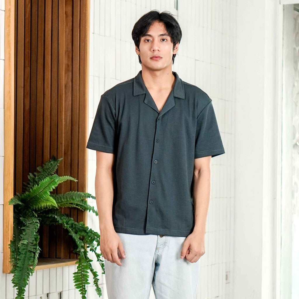 Matsuda Kemeja Pria Lengan pendek Waffle Kasual Sagae