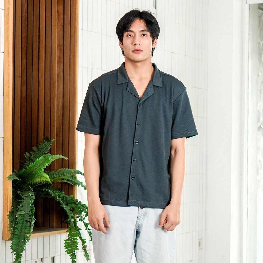 Matsuda Kemeja Pria Lengan pendek Waffle Kasual Sagae