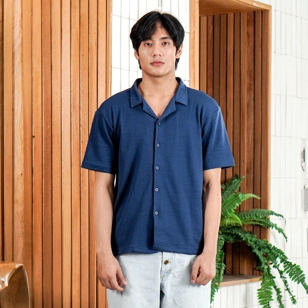 Matsuda Kemeja Pria Lengan pendek Waffle Kasual Sagae