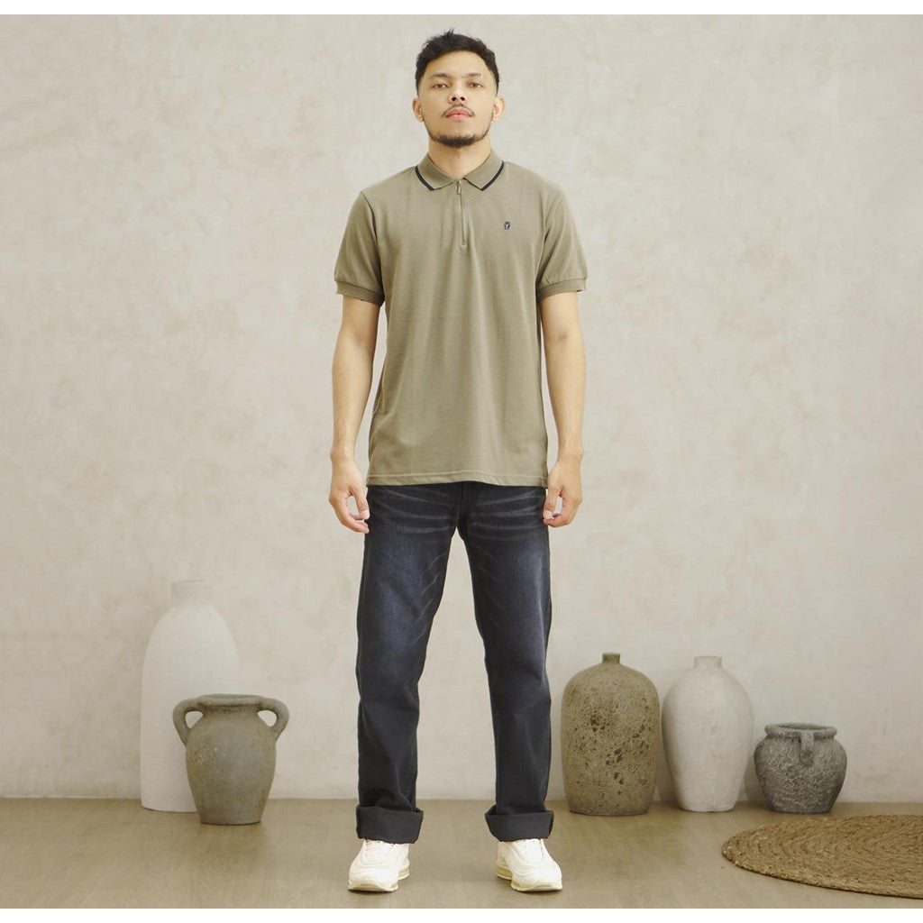 MATSUDA Kaos Polo Shirt Pria Kerah Half Zip Shibata C.Green