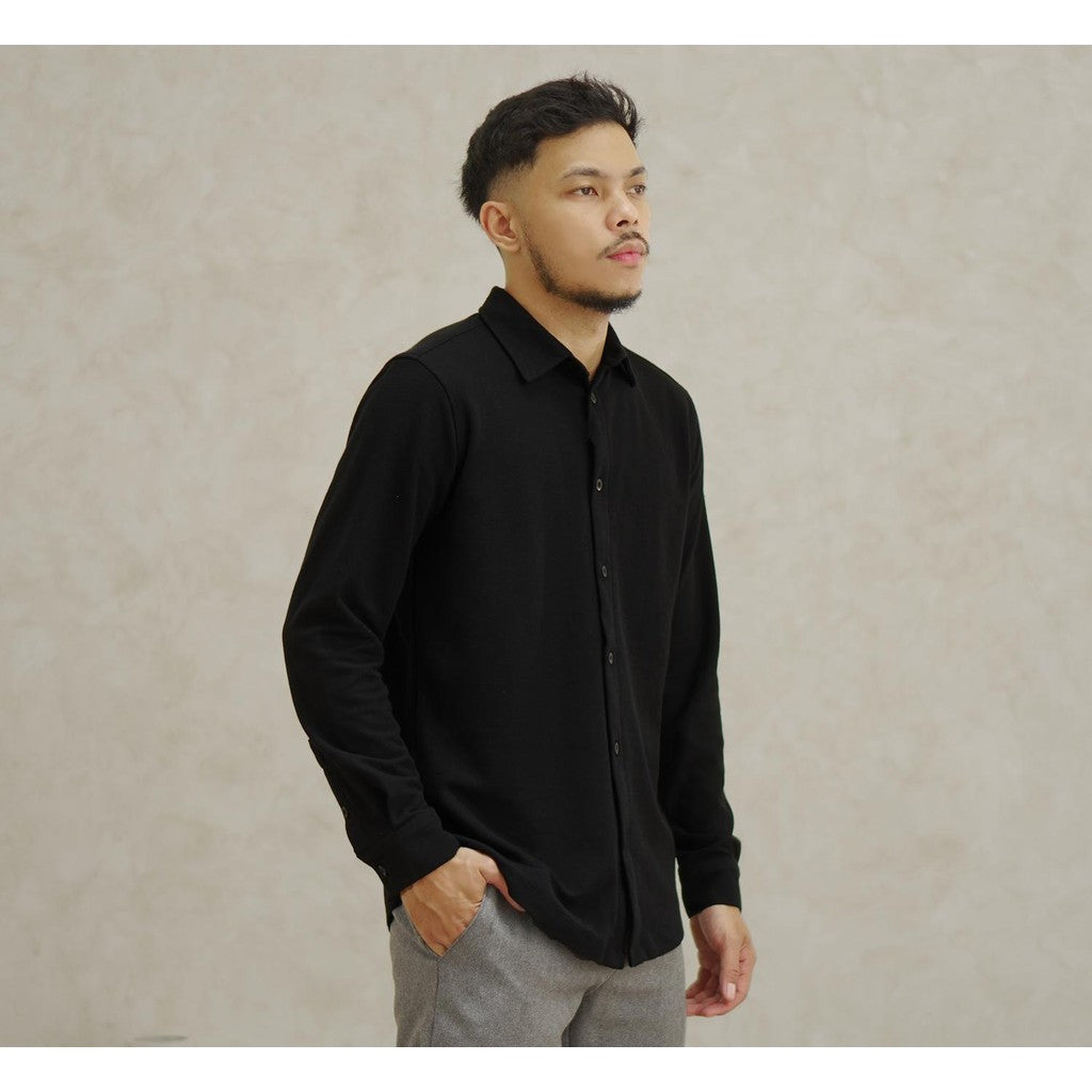 Matsuda Kemeja Pria Lengan Panjang Pique Shunan Black