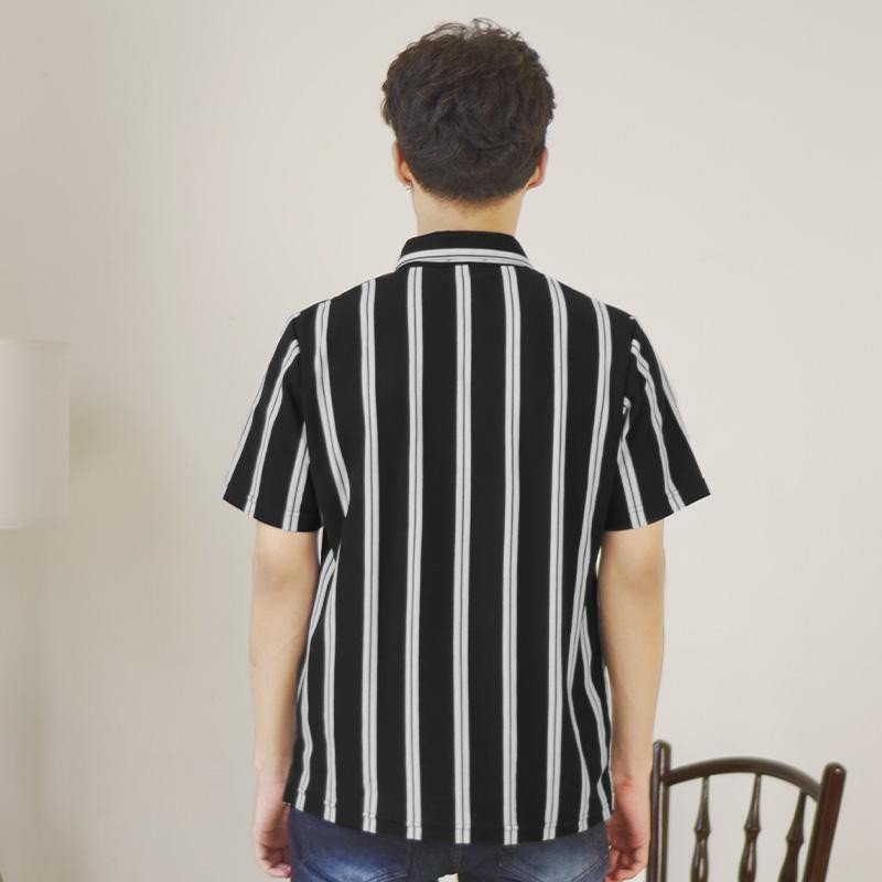 Matsuda Kemeja Pria Stripe Lengan pendek Toshima Black