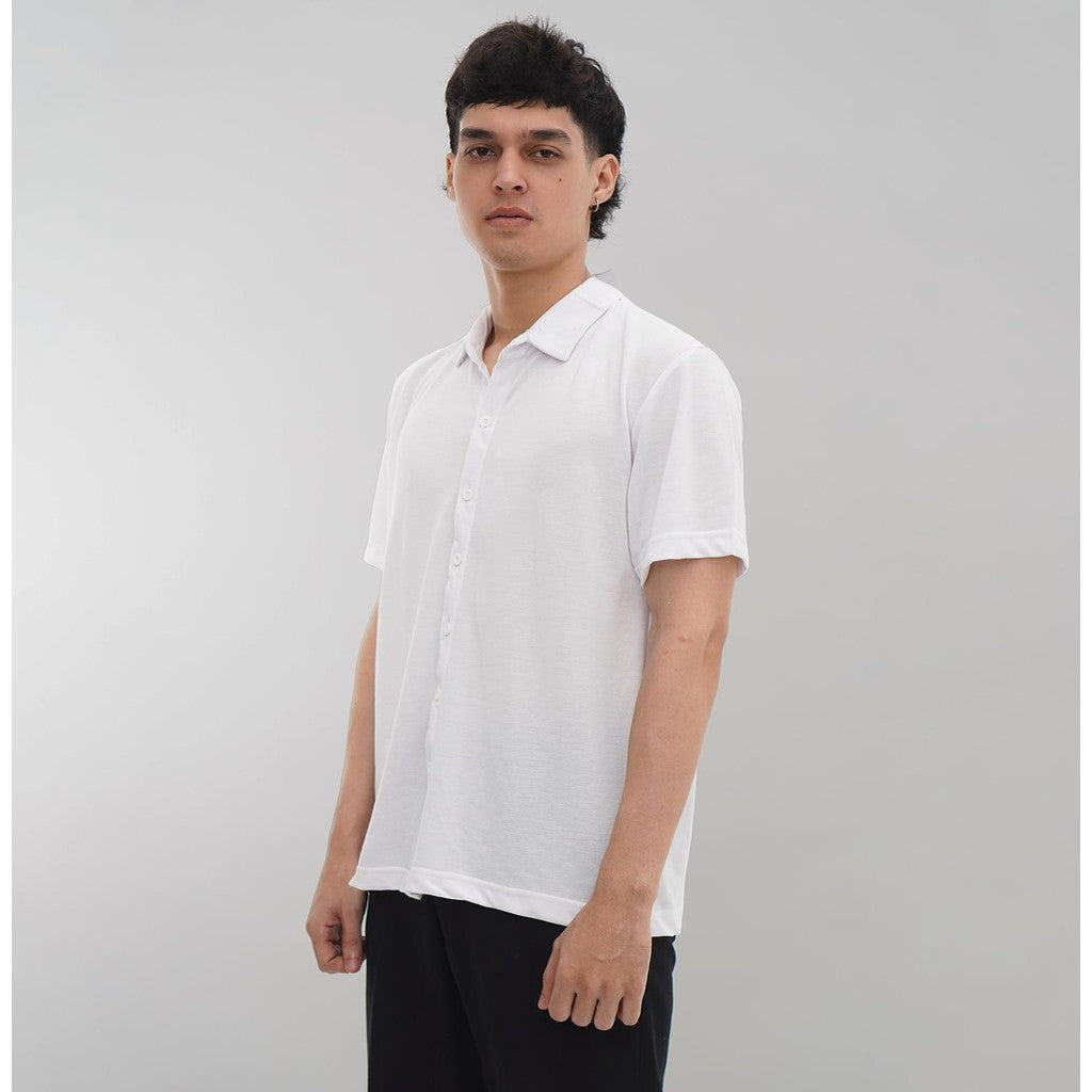 Matsuda Kemeja Pria Polos Lengan pendek Pique Kasual Shiroi White