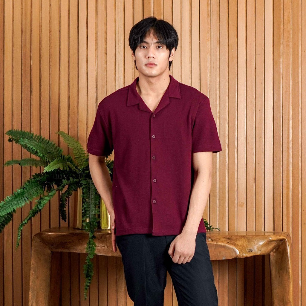 Matsuda Kemeja Pria Lengan pendek Waffle Kasual Sagae