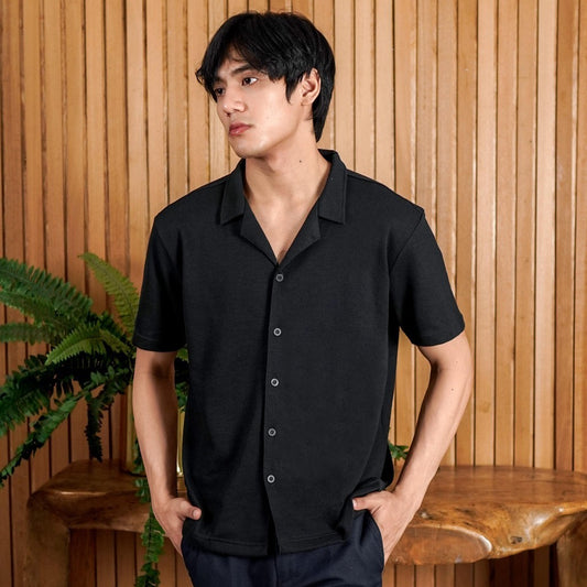 Matsuda Kemeja Pria Lengan pendek Waffle Kasual Sagae