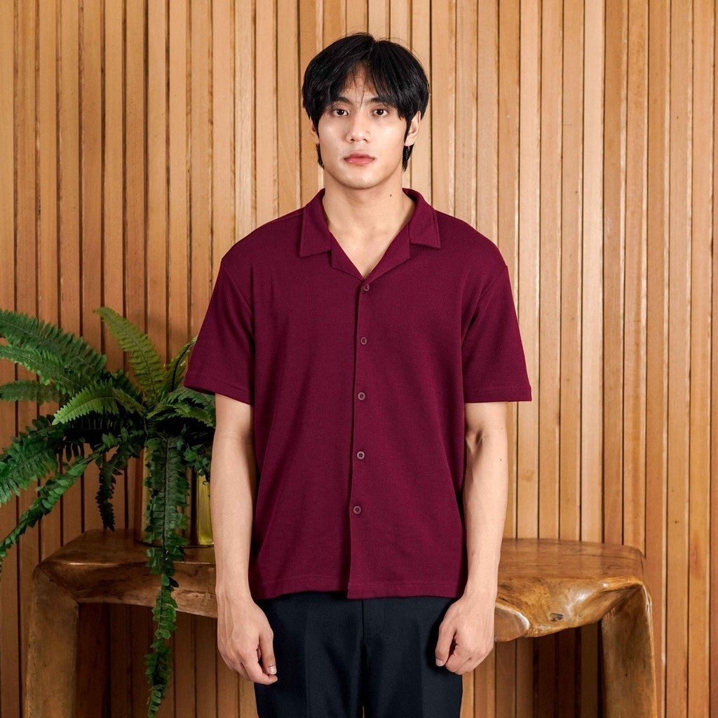 Matsuda Kemeja Pria Lengan pendek Waffle Kasual Sagae