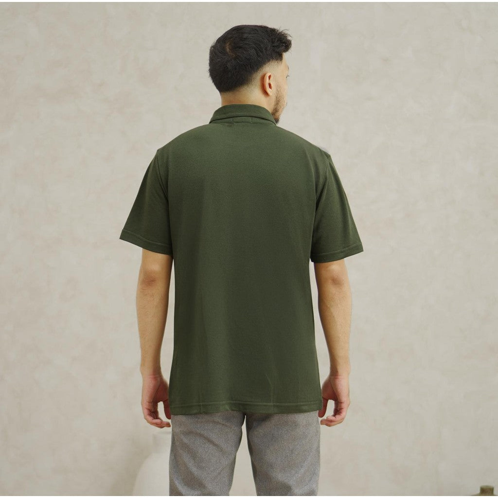 Matsuda Kemeja Pria Polos Lengan pendek Pique Kasual Shiroi Olive