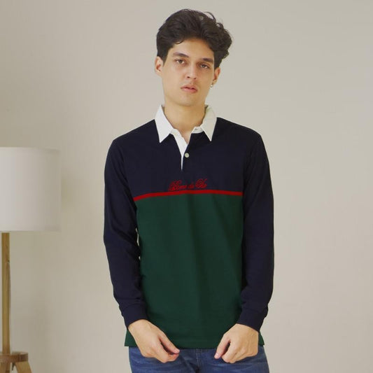 Matsuda Kaos Rugby Polo Shirt Katun Pria Lengan Panjang Yatomi Navy