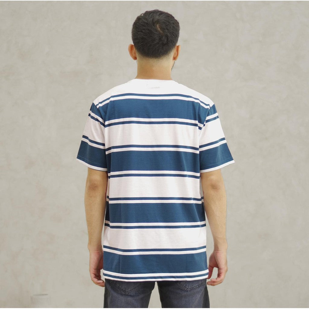 MATSUDA Kaos Pria T-Shirt Stripe Cotton Tsukumi Teal White