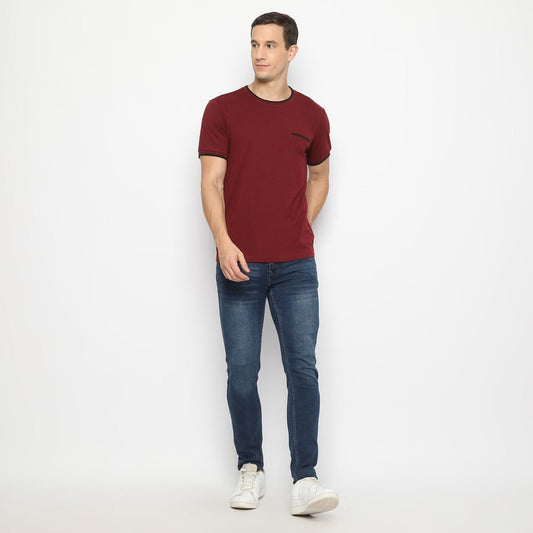 MATSUDA Kaos Pria T Shirt Edogawa Merah Burgundy