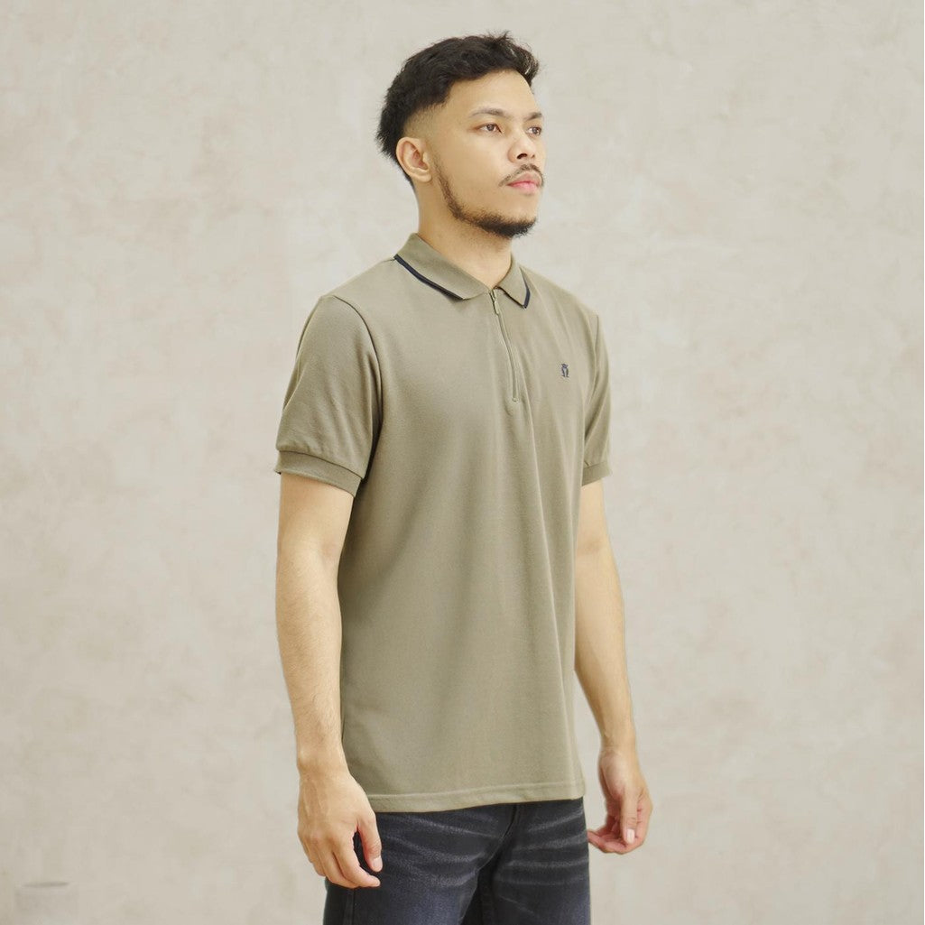 MATSUDA Kaos Polo Shirt Pria Kerah Half Zip Shibata C.Green