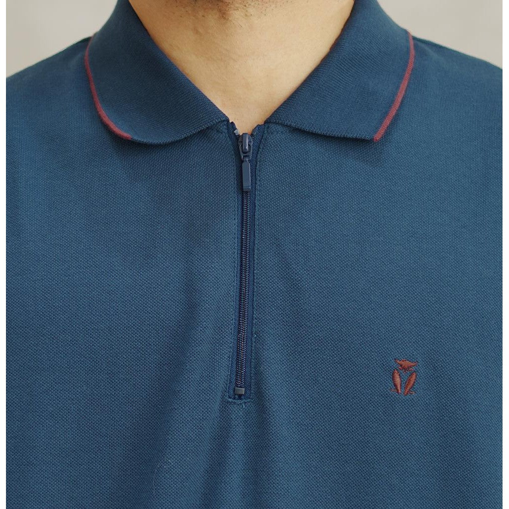 MATSUDA Kaos Polo Shirt Pria Kerah Half Zip Shibata Blue Teal