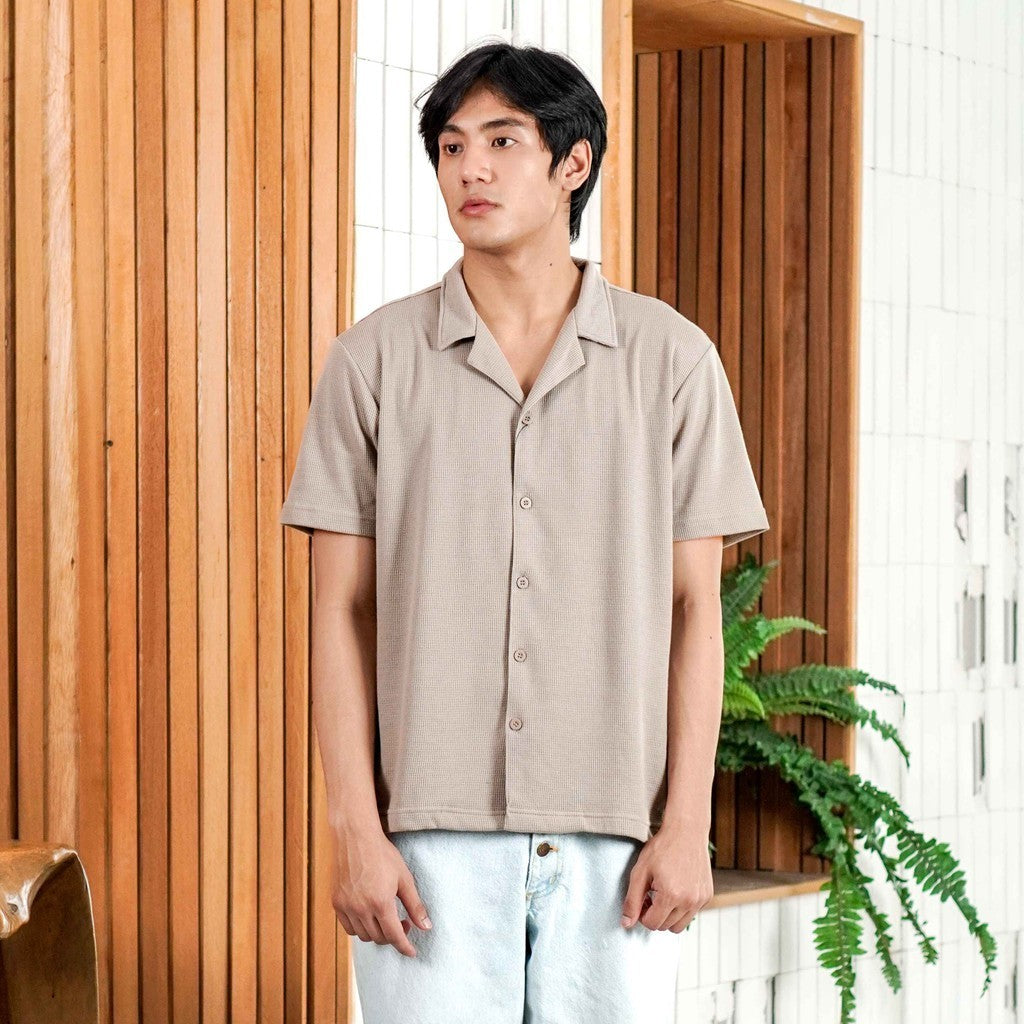 Matsuda Kemeja Pria Lengan pendek Waffle Kasual Sagae