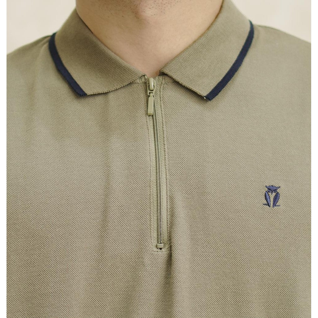 MATSUDA Kaos Polo Shirt Pria Kerah Half Zip Shibata C.Green