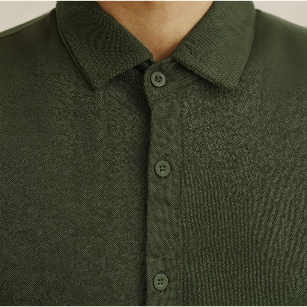 Matsuda Kemeja Pria Polos Lengan pendek Pique Kasual Shiroi Olive