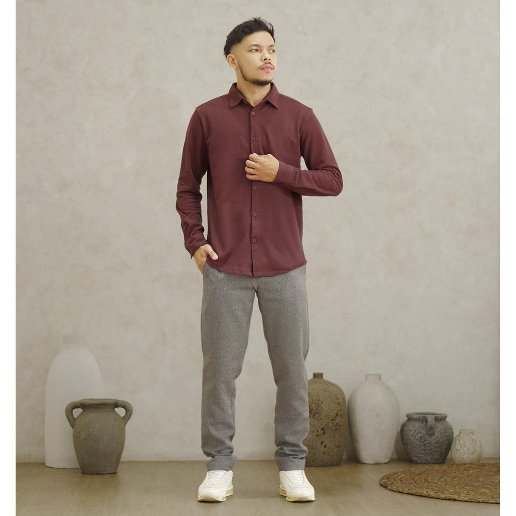 Matsuda Kemeja Pria Lengan Panjang Pique Shunan Wine