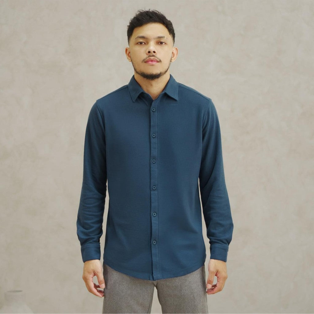 Matsuda Kemeja Pria Lengan Panjang Pique Shunan Black