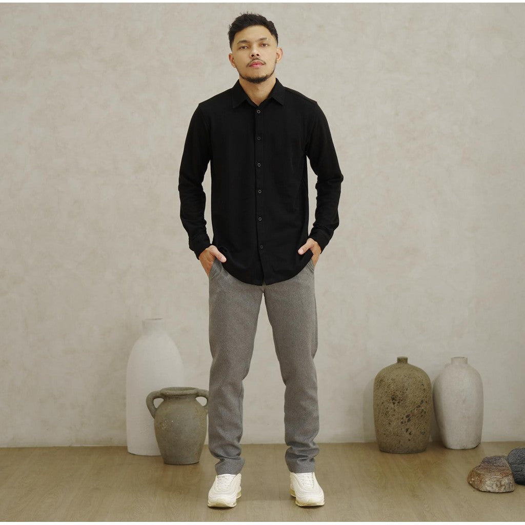 Matsuda Kemeja Pria Lengan Panjang Pique Shunan Black