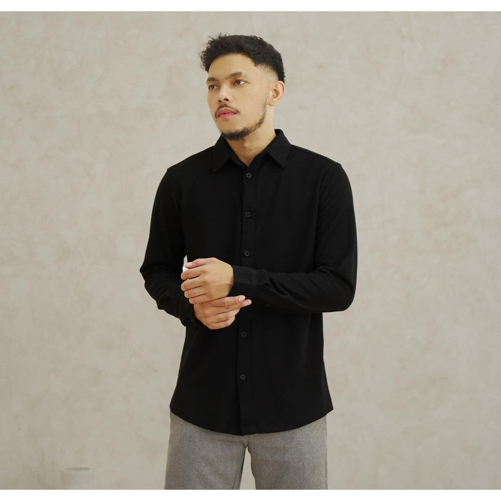 Matsuda Kemeja Pria Lengan Panjang Pique Shunan Black