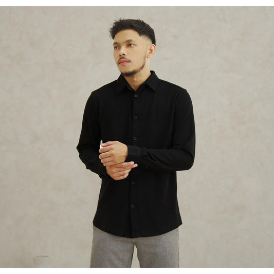 Matsuda Kemeja Pria Lengan Panjang Pique Shunan Black