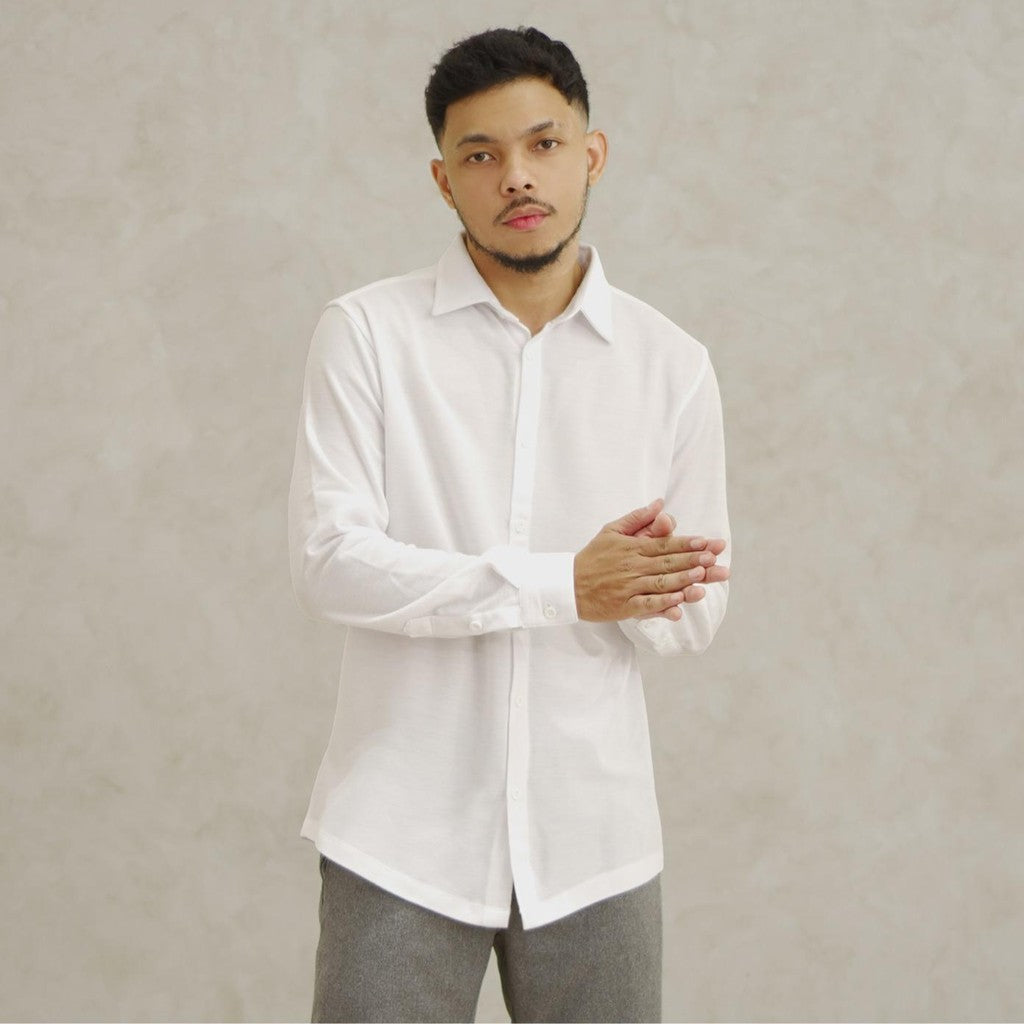 Matsuda Kemeja Pria Pique Lengan Panjang Shunan White