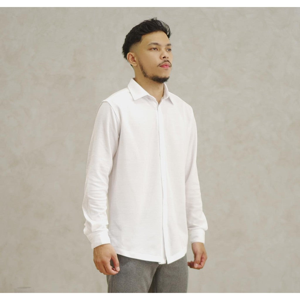 Matsuda Kemeja Pria Pique Lengan Panjang Shunan White