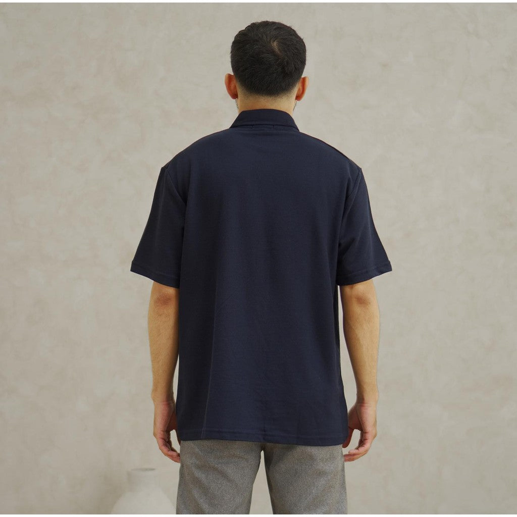 Matsuda Kemeja Pria Polos Lengan pendek Pique Kasual Shiroi Navy