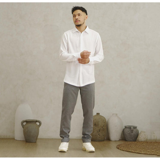Matsuda Kemeja Pria Pique Lengan Panjang Shunan White