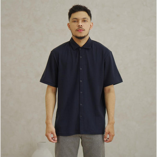Matsuda Kemeja Pria Polos Lengan pendek Pique Kasual Shiroi Navy