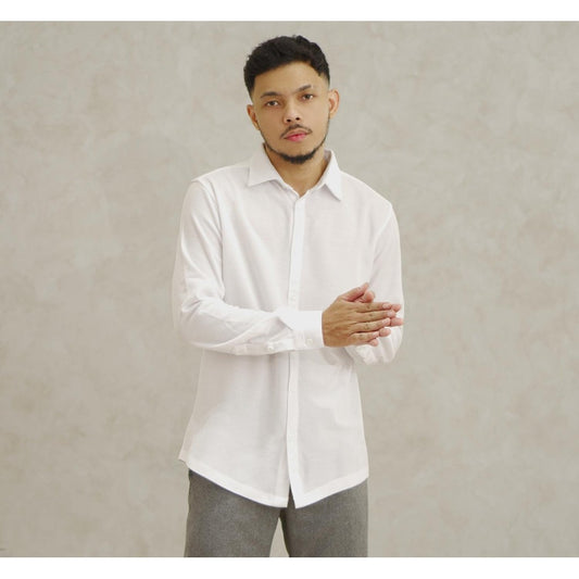 Matsuda Kemeja Pria Pique Lengan Panjang Shunan White